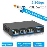 2 5 gbps POE Switch 8 Port 2500mbps Switch Gigabit 2 5 gb network switch 10G SFP With Vlan for IP Camera Wifi Router Wireless Ap