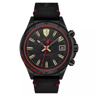 Ferrari Scuderia Ferrari Pilota - Jam Tangan Quartz Analog Pria - Black Case - Black Leather Strap -