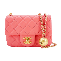 Chanel 香奈兒 菱格羊皮金球調節釦方胖斜背包-17cm(AS1786-蜜桃粉)