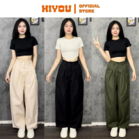 Quần Kaki Ống Rộng, Quần Suông Rộng Nữ, Quần Kaki Nữ HiYou Quần Xanh Rêu, Chất Liệu Dày Dặn KAKIG 【S
