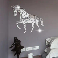 Diy Horse Wall Stickers Acrylic Sticker 3D Decorative Wall Decals Horse Poster Glossy Horse Mirror For Kids Room