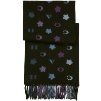 【COACH】黑x灰x藍x紫COACH星星條紋羊毛圍巾