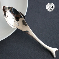 加厚304不銹鋼勺子可愛海豚魚喝湯勺湯匙甜品勺創意嬰兒童喂飯勺
