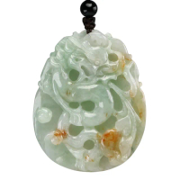 【漢石齋】天然翡翠A貨 護主龍牌玉佩吊墜 飄花種帶紅翡(41*52*8mm)