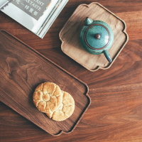 半宅日式整木黑胡桃木茶盤實木托盤干泡臺早餐面包水果堅果點心盤