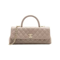 Coco East West Maxi Flap Bag with Top Handle Caviar Leather East Grey Ghw Red