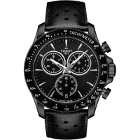 【TISSOT 天梭 官方授權】V8系列三眼計時手錶-黑/42.5mm 母親節 禮物 送禮(T1064173605100)