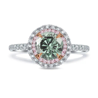【King Star】GIA 一克拉 18K金 VVS1 綠彩鑽石戒指(天然圓形彩鑽)