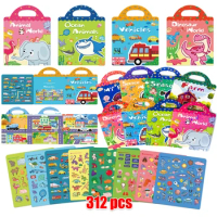 Portable Jelly Sticker Books Cognitive Game Toys Animal DIY Puzzle For Children Kids Quiet Book Montessori Early Education Gifts