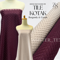 1/2 Meter Bahan Kain Kebaya Brokat Tile Kotak | Tile Jaring Korea | Warna Burgundy & Cream