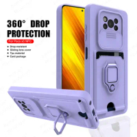 For Xiaomi Poco X3 Pro Case Push Camera Protect Soft Cover Pocco Poko PocoX3 X 3 NFC X3Pro Car Magnetic Ring Stand Wallet Coque
