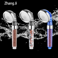 ZhangJi Shower High Pressure Saving Water Rainfall Spa 3 Modes Shower Head Holder for Bathroom Accessories Hand Hold Round