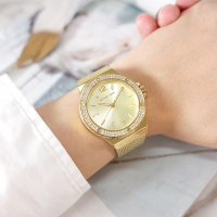 MICHAEL KORS / 晶鑽時尚 優雅迷人  日本機芯 礦石強化玻璃  米蘭編織不鏽鋼手錶-鍍金/37mm