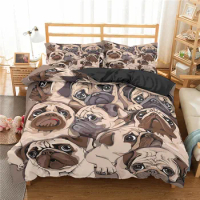 Cartoon Pug Dog Duvet Cover Set Comforter Cover Soft Bedding Set Full Size for Boys Girls Bedroom 2/3 Pieces with Pillow Shams