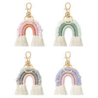1PC Macrame Plush Tassel Keychain Women Boho Handmade Weaving Rainbow Keychains Creative Bag Charm Pendant Keyring