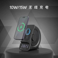 藍牙喇叭無線充電手提電話支架磁啜充TF卡收音機桌面喇叭時鐘鬧鐘家用
