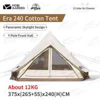 Mobi Garden Era240 Luxury Pyramid Cotton Camping Tent Portable 3-4 Person Double Door Waterproof Breathable Hiking Family Tent