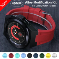 Stainless Steel Case For Samsung Watch 4 classic 46MM Modification Kit For Galaxy Watch4 classic 46 MM Rubber Strap Protective