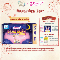 Băng Vệ Sinh Diana Ban Đêm Dạng Quần Size M-L Gói 12 Miếng - Chống Tràn 306 Độ