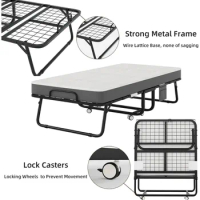 Folding bed with mattress, adult portable foldable guest bed with advanced 5-inch memory sponge and rotating wheels