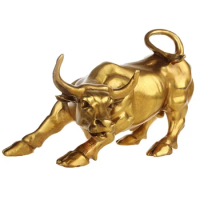 Feng Shui Fortune Brass Bull Statue Sculpture Home Decoration Golden Copper Bull Represents Good Luck of Career