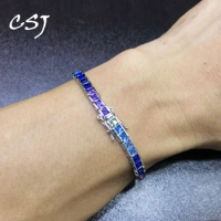 CSJ Tennis Bracelet 925 Sterling Silver Birthstone Hip Hop Sparking Chain 18cm 1.75-3mm Colorful CZ for Women Man Party Jewelry