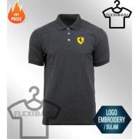 Kemeja Polo Kapas Premium, PROMOSI HEBATHD CETAKAN FERR F1 LOGO RACING, 200GSM Gelap Jersey Lengan