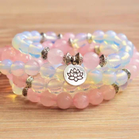 Fashion 108 mala Beads Bracelet mala prayer beads Opal Bracelet Rosequartz womens wrist lotus bracelets 108 yoga bracelets