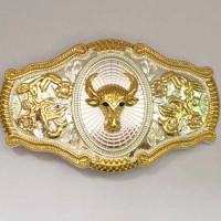 High Quality Bull and Eagle Western Belt Buckle Silver With Gold