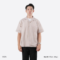 ODS Open Collar Seersucker Stripe Short Sleeve Shirt Brown