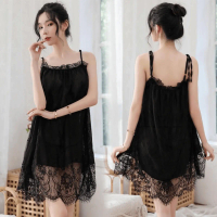 {BEST SELLER} Baju Tidur Wanita Daster Large Size Satin Hitam Lingerie Renda Brukat Dress Fit Busui 