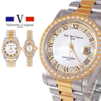 Valentino Coupeau 圈鑽羅馬數字金銀不鏽鋼殼帶男女錶(范倫鐵諾 古柏 VCC)