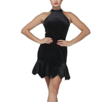 Black Velvet Off Shoulder Women Latin Dance Dress For Dancing Salsa Blallroom Dance Costumes Flapper Party Dress Evening Dress