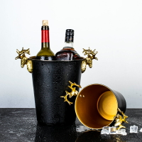 歐式個性黑金不銹鋼香檳桶家用紅酒冰酒桶餐廳冰塊桶家居裝飾擺件