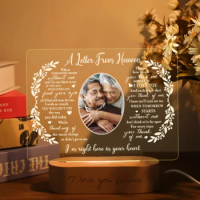 Personalized Unique Sympathy Gift For Custom In Memory of Loved Light Up Picture Frames with Photo and Text Memorial Plaque Lamp