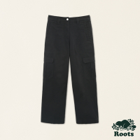 Roots女裝-舒適生活系列 兩側大口袋有機棉寬褲-黑色