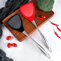 BBQ Silicone Wok Spatula Stainless Steel Cooking Turner Non-Stick Shovel Heat-Resistant Non-toxic Wok Turner Kitchen Accessories