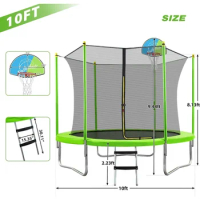 8FT&amp;10FT Trampoline for Kids,Outdoor Kids Trampoline with Safety Enclosure, Basketball Hoop and Ladder, Fast Assembly
