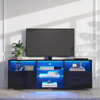 LED TV Stand for 50/55/60 inch TV, Modern Television Table Center Media Console with Drawer and Led Lights, High Glossy