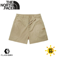 【The North Face 女 短褲《淺卡其》】4UBO/吸濕排汗防曬休閒短褲/運動褲