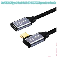2pcs/lot 1m USB 3.1 Type C Gen2 Cable 5A 100W 10Gbps 4K 60Hz HD Video for Mac book Pro USB C Male to Female 90 degree Extender C