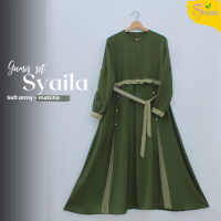 Dress Muslim Wanita | Gamis set SYAILA SS hijab unlimited Warna Soft army - matcha Syari Wudhu Nyama
