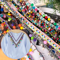 lookinlook 1yard Bekalan Buatan Tangan Pompom Kerja Kraf DIY Fabrik Bohemia Bersulam Reben Tassel La