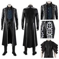 Disguise Vergil Cosplay Costume Faux Leather Trench Coat Game DMC 5 Cosplay Costume Vergil Long Jacket Custom Size