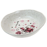 小禮堂 Hello Kitty 日製陶瓷圓盤《粉白.人力車》深盤.沙拉碗.金正陶器 4964412-312242