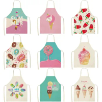 Ice cream pattern kitchen apron waterproof haircut apron cooking oil-proof cotton and linen anti-fouling chef apron