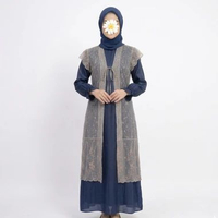 Gamis Outer Tile Bordir Premium / Gamis Kondangan Modern / Dress Muslim Layer Brukat One Size navy