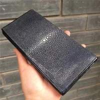 Unisex Authentic Real True Stingray Skin Women Men Long Bifold Wallet Female Male Clutch Purse Genuine Leather Large Card Holder