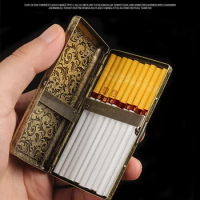 Retro Brass Metal Tobacco Smoking Case Cigarette Box Vintage Antiqued Bronze Cigarette Storage Holder Pocket Case