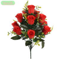43cm Rose Silk Bouquet Rose Artificial Flowers 12 Heads Bridal Wedding Home Party Decoration Fake Flowers Artificial Flowers